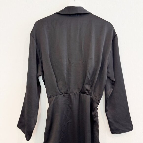 Zara Satin Collared Ruched Side Tie Mini Slip Dress Party Cocktail Black Small - Picture 8 of 10